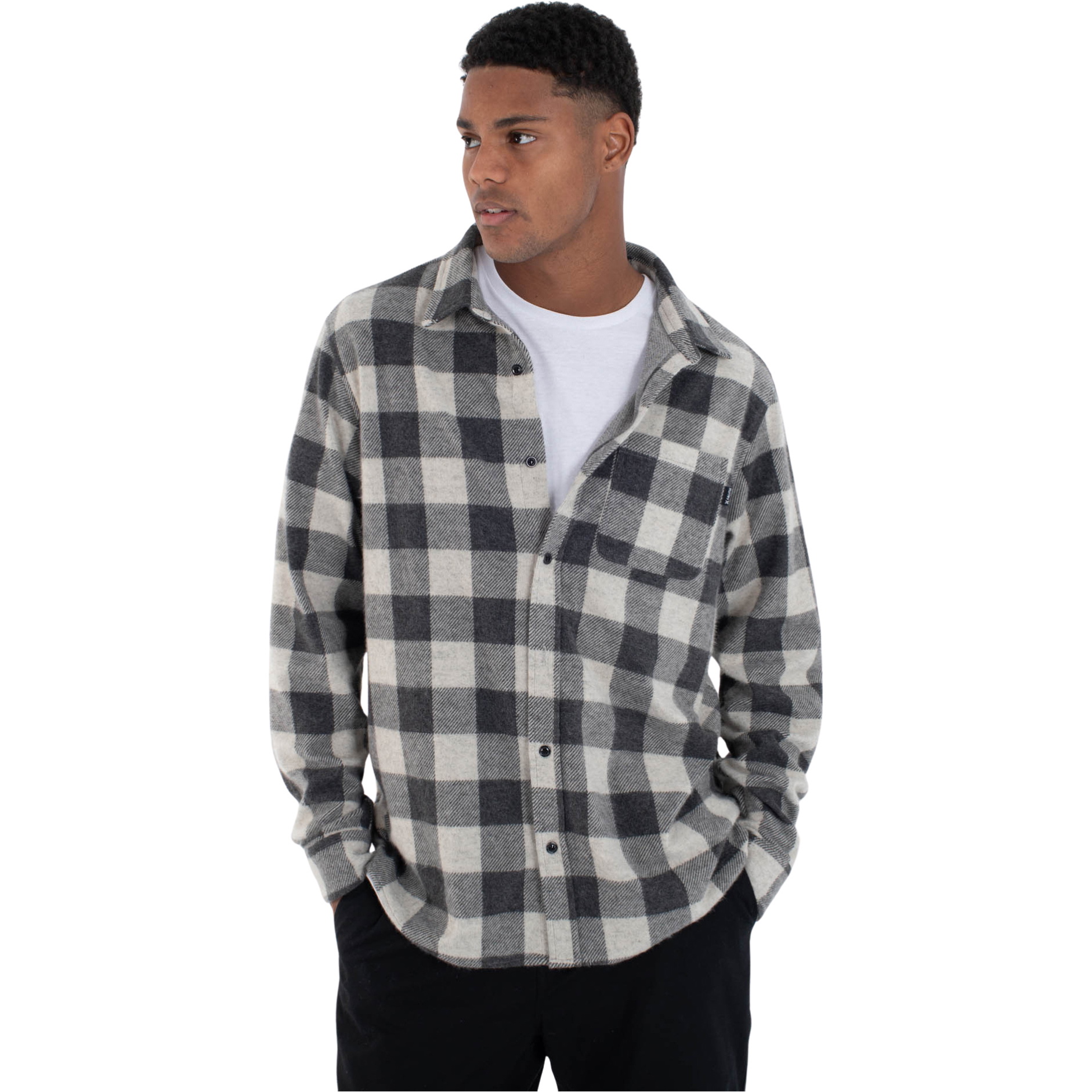 2026 Hurley Mens Axe Knit Flannel Shirt MVSEU00001 - Black
